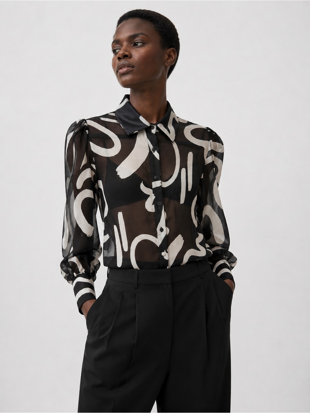 Runway Black + Beige Sheer Blouse